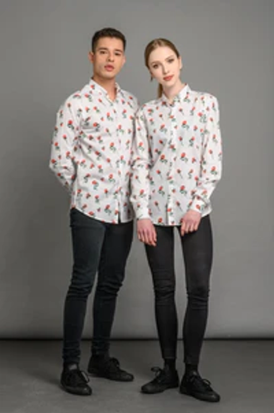 Soot and Ty Roses Print Slim Fit Shirt White