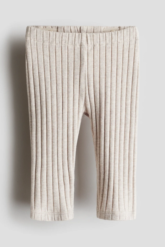 Legging en coton à côtes larges - Taille régulière - Longue - Beige clair - ENFANT | H&M FR