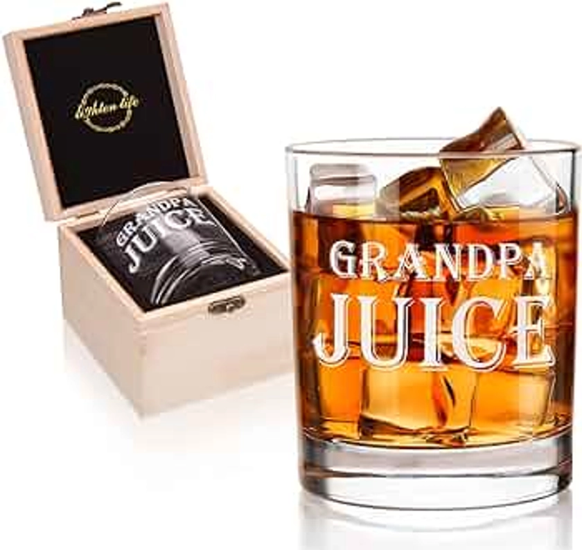 LIGHTEN LIFE Grandpa Gifts,Premium Grandpa Juice Whiskey Glass in Valued Wooden Box,Funny Grandpa Birthday Gifts for New Grandad,Unique Grandad Gifts from Grandson,Granddaughter-360ml