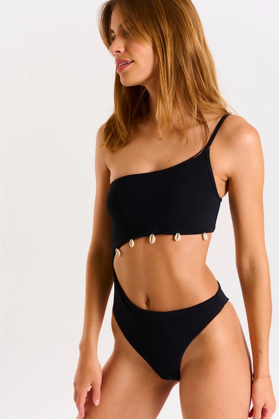 Maillot de bain une pièce noir asymétrique Fenta Blacksand