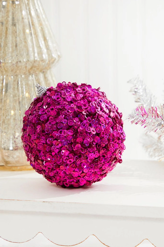 4.5" Hot Pink Glamour Sequin Ball Ornament