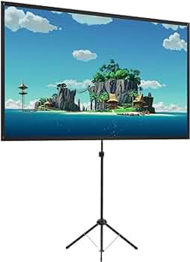 Projector Screen with Stand, 60 Inch Outdoor Projector Screen 16:9 and Stand, Portable Projector Screen with Aluminium Frame, Lightweight and Compact, Easy Setup, Idea for Home Cinema, Backyard Party