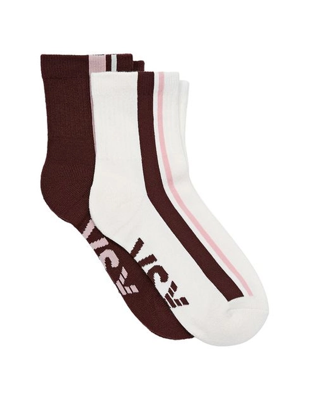 White and Burgundy Brown 2 Pack Quarter Socks