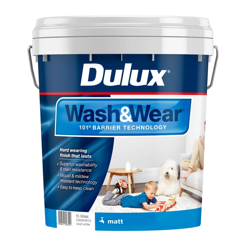 Dulux 15L Vivid White Matt Wash&Wear Interior Paint