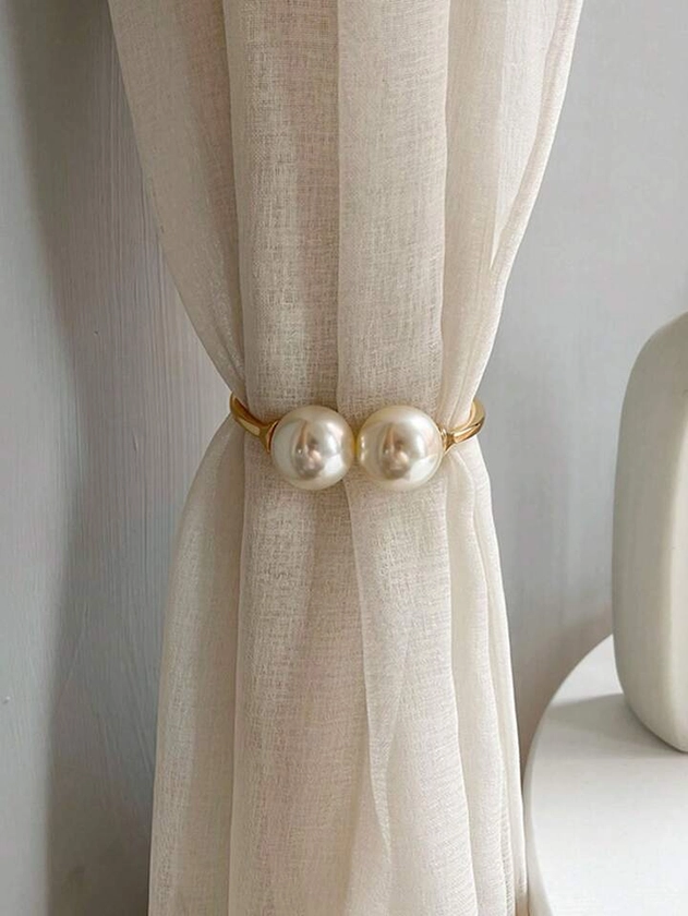 1pcs Creative New Curtain Tie Pearl No Punch Spring Metal Pearl Curtain Buckle Curtain Tie