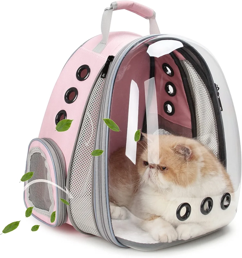 Lollimeow Bubble Expandable Cat Backpack Pet Travel Carrier for Cats and Dogs (Pink-Front Expandable)