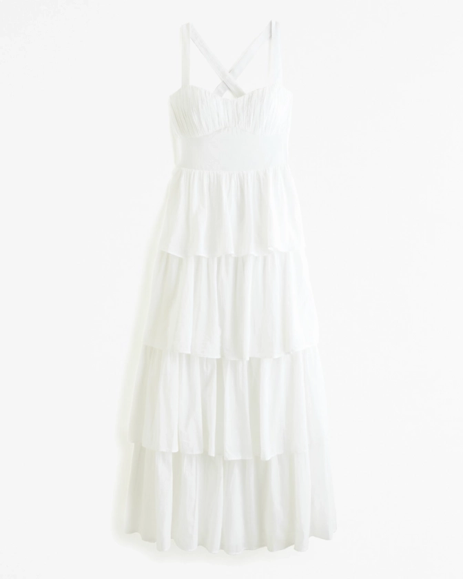 Women's Lace-Up Back Tiered Maxi Dress | Women's The A&F Wedding Shop | Abercrombie.com