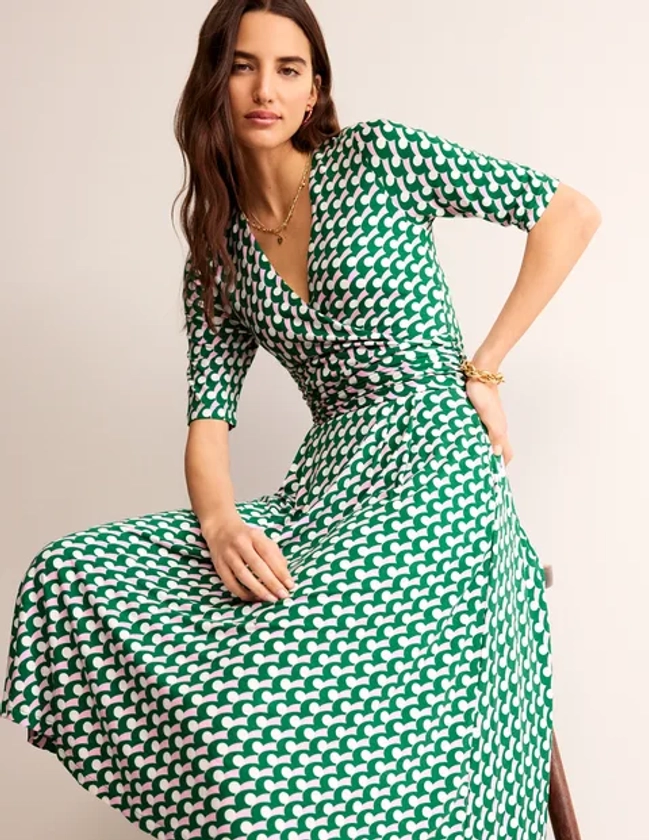 Kassidy Jersey Midi Dress - Green Tambourine, Polka Wave