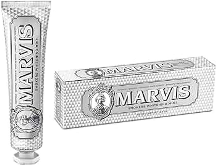 Marvis Dentifrice blanchissant pour fumeurs, Menthe, 85 ml, Favorise le blanchiment naturel des dents, Dentifrice anti-plaque & fraîcheur longue durée