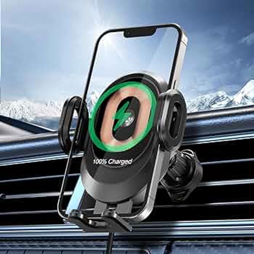 Wireless Car Charger, 15W Qi Fast Charging Auto Clamping Car Charger Phone Holder Mount, Touch Control Air Vent Cell Phone Holder for iPhone 15/14/13, Samsung S23/S22, Pixel 7,etc