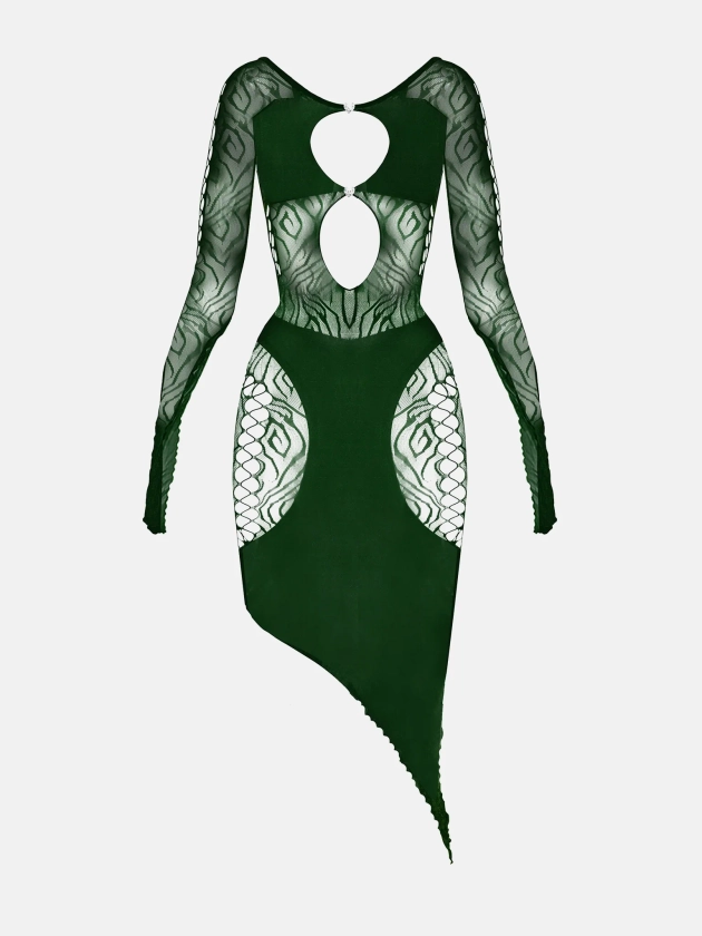 Charlotte Lace Sleeved Bodycon Midi Dress Green | POSTER GIRL