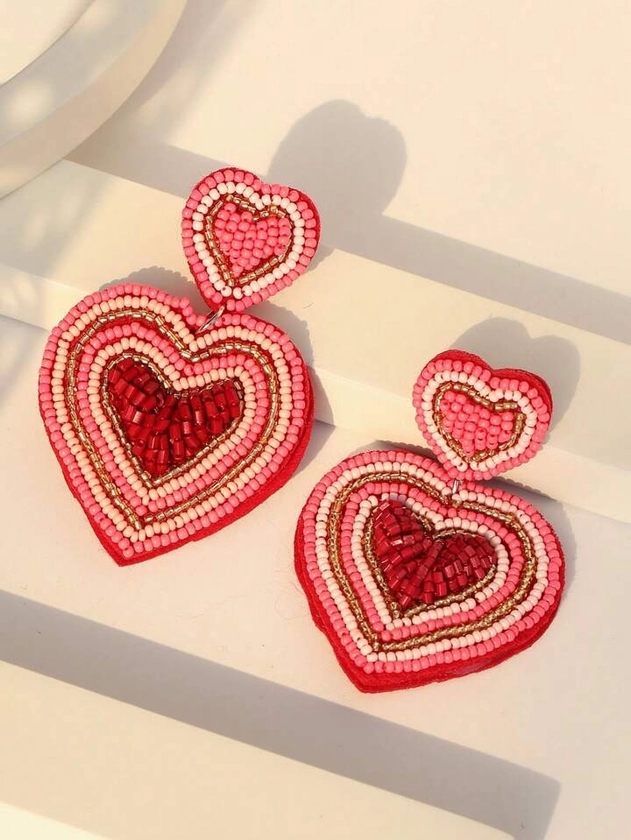 1pair Bohemian Style Handmade Heart Shape Earrings, Suitable As A Gift For Women, Mom, Teacher. Perfect For Vacation And Daily Wear.