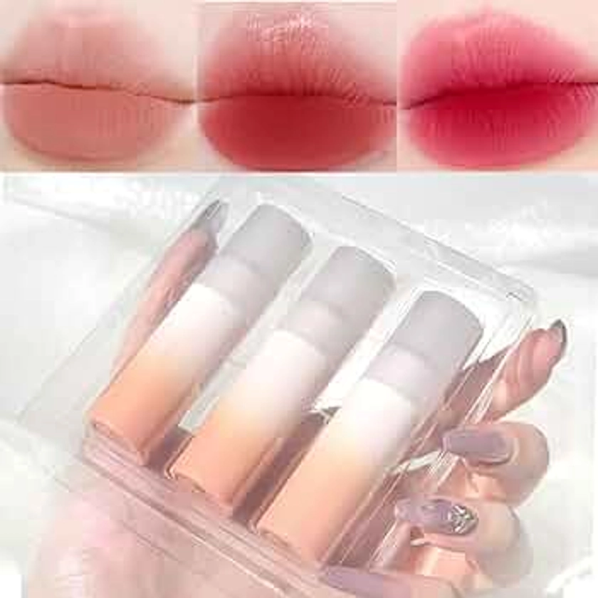 Sitovely Mousse Lipstick met 3 kleuren, fluweelzachte lippenstift, lipgloss, duurzaam, waterdicht, glad, met kleurverloop, geschenkdoos, moddertextuur (A) : Amazon.nl: Beauty