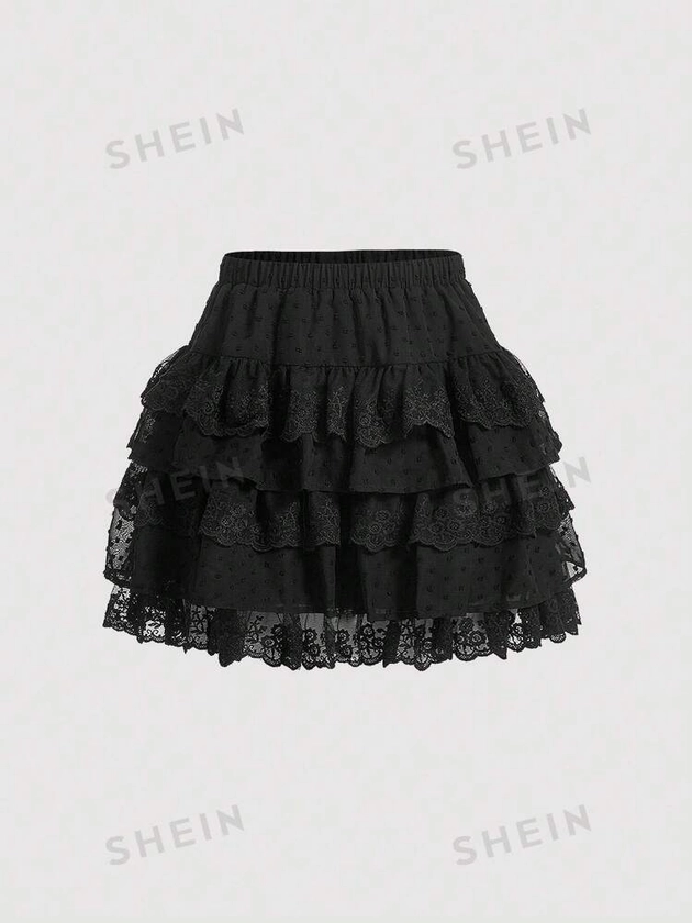 SHEIN MOD Falda De Encaje De Varias Capas Para Mujer