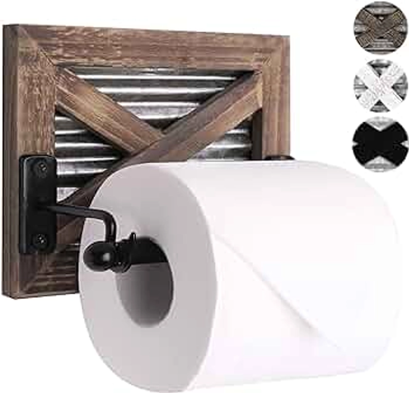 Autumn Alley Rustic Farmhouse Toilet Paper Holder - Farmhouse Bathroom Country Decor Accessories with Warm Brown Wood, Galvanized Metal & Black Adds Western Decor Charm