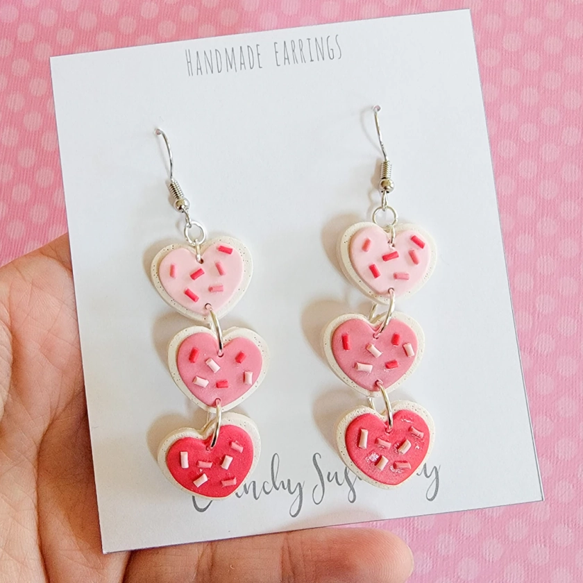 Valentine Heart Cookie Earrings, Sugar Cookie Earrings, Polymer Clay Earrings, Heart, Valentines Day Earrings, Love, Gift Idea, Heart - Etsy