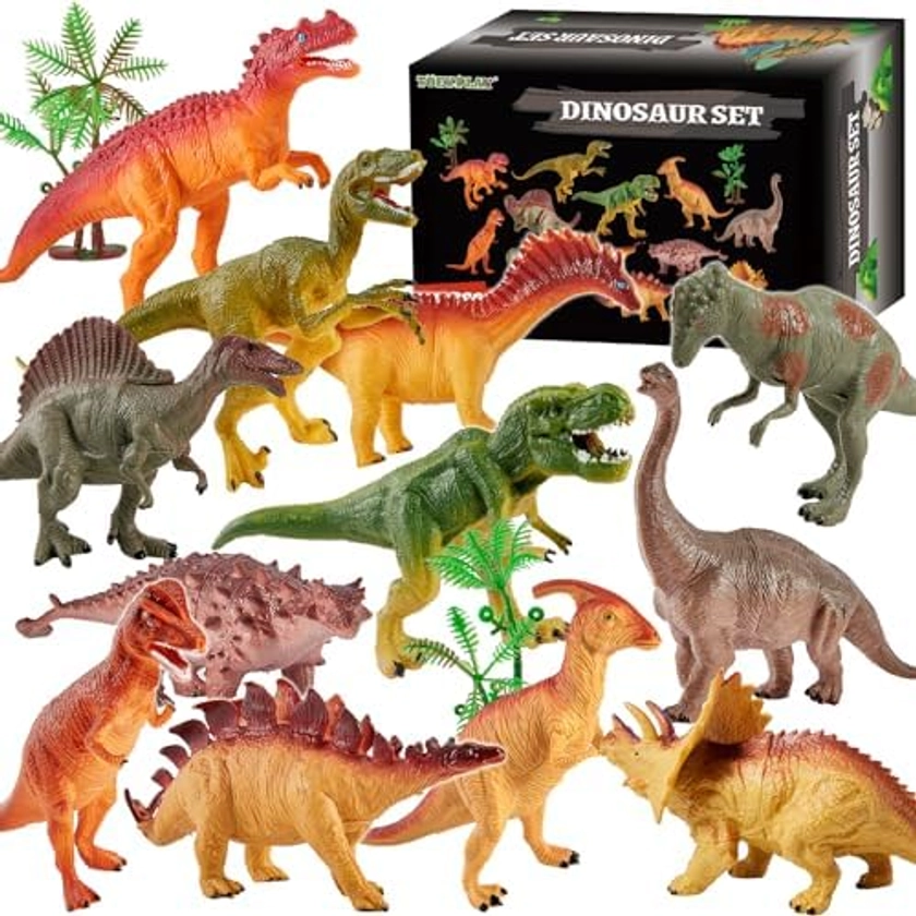 TOEY PLAY 12 stuks grote dinosaurusfiguur kinderen 3 4 5 jaar, dinosaurus speelgoed, realistische dinosaurusfiguren met bomen, tyrannosaurus Rex, triceratops, educatieve spellen, cadeau voor jongens : Amazon.com.be: Speelgoed