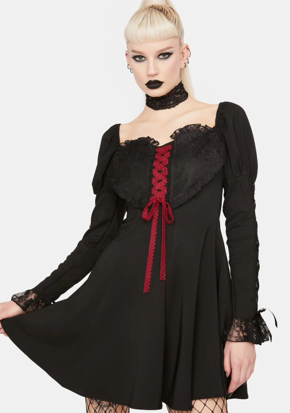 Dark In Love Heart Shaped Lace Mini Dress - Black