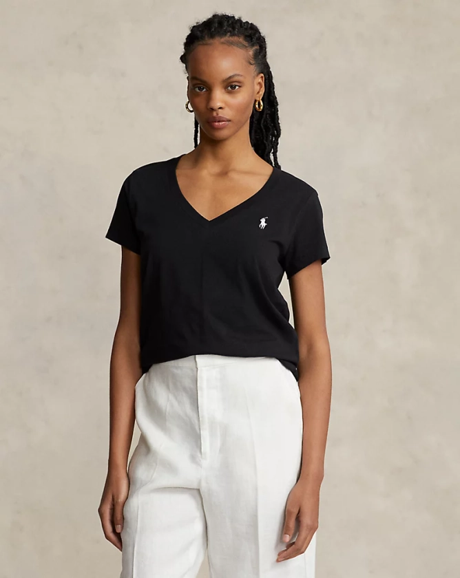 T-shirt col en V en jersey pour femme | Ralph Lauren® BE