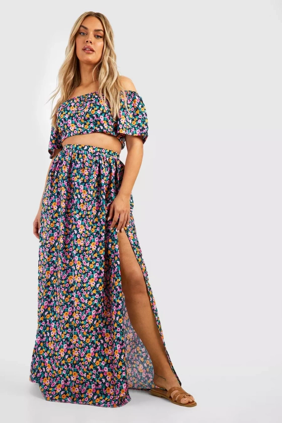 Plus Floral Bardot And Skirt Co-ord