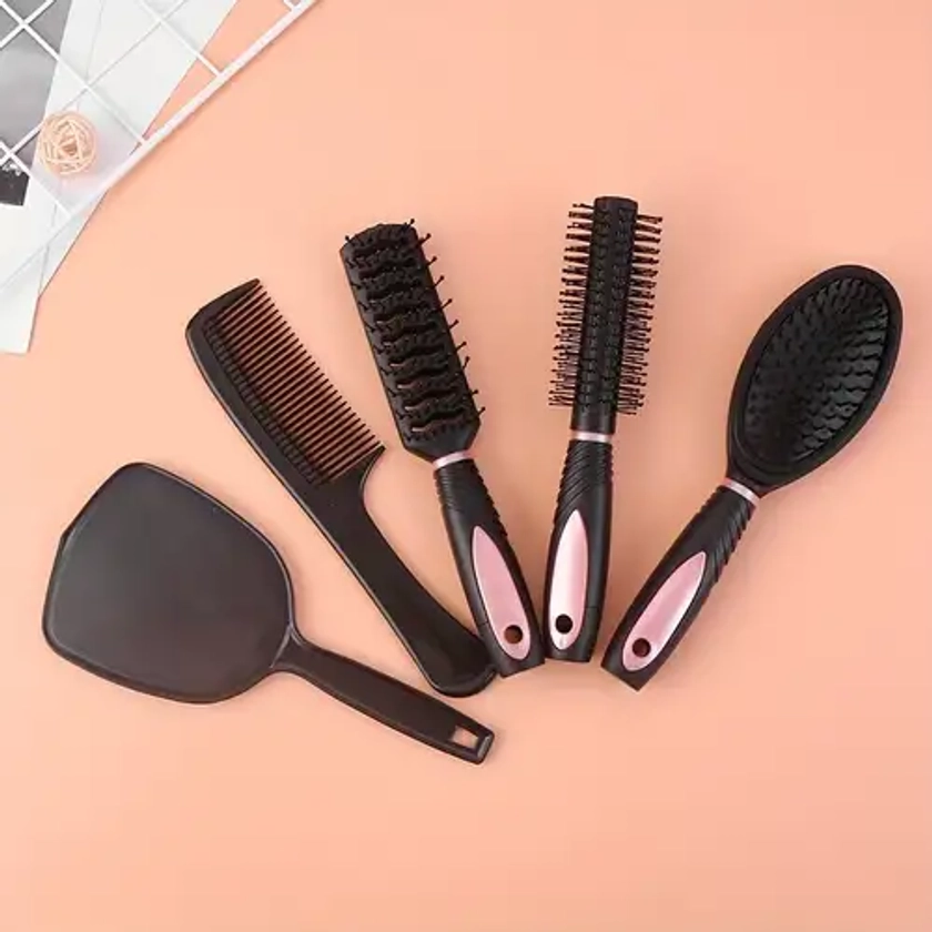 5pcs Hairdressing Comb Set Anti-Static Air Cushion Comb Scalp Massage Brush Detangling Hair Comb With Mirror For Barber Salon Home Use