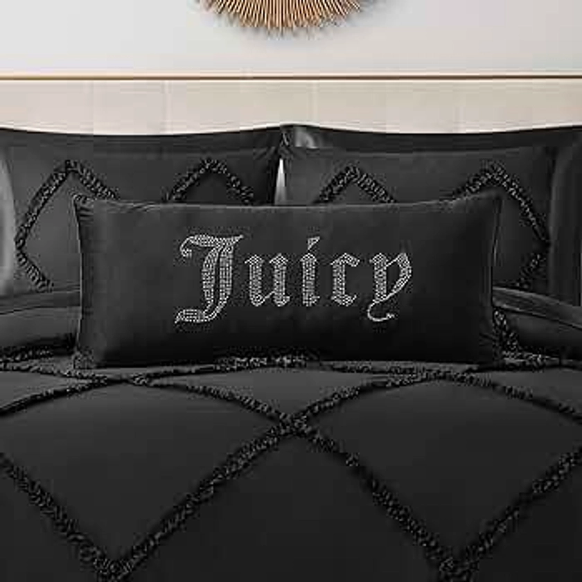 Juicy Couture Silver Rhinestone Decorative Pillow - Premium Throw Pillow - Living Room and Bedroom Décor - Hannah 16" x 36", Black Velvet