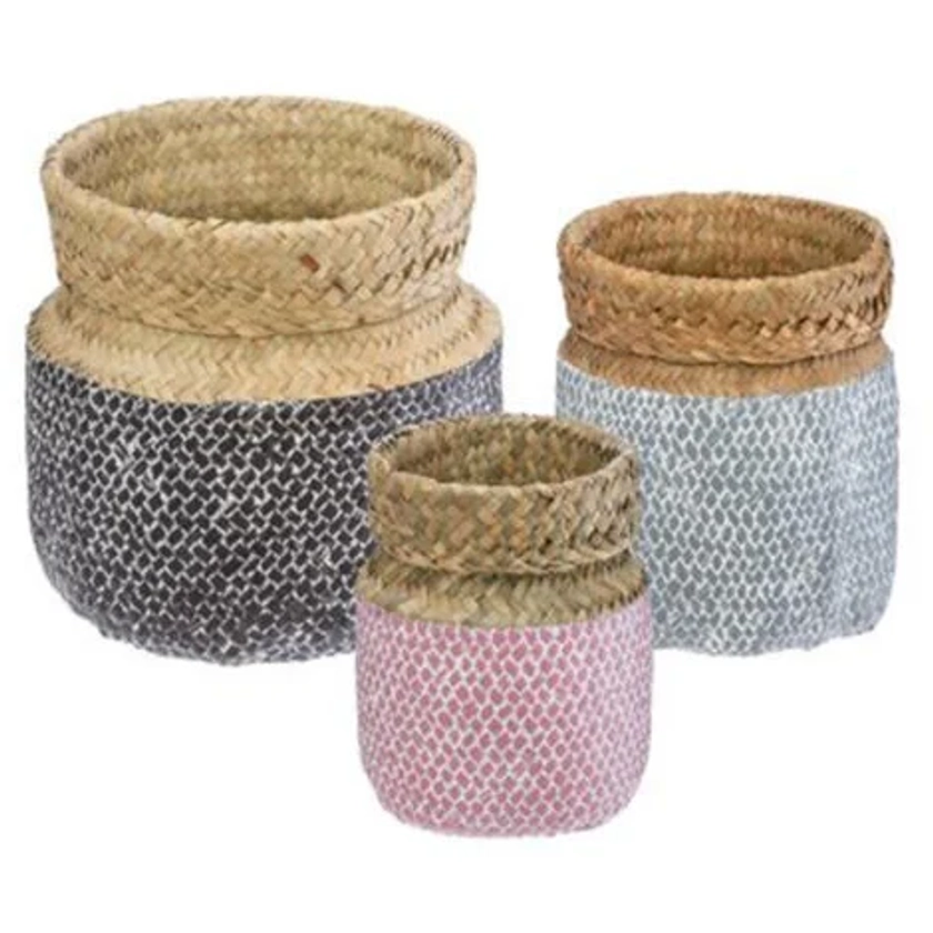 Lot de 3 Paniers de Rangement "Seagrass" 24cm Multicolore