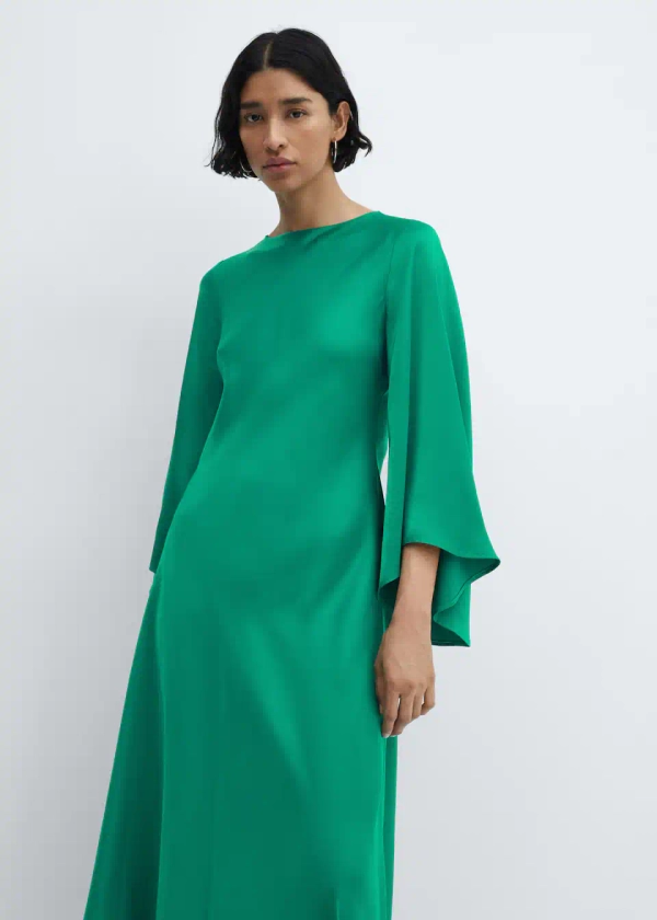 Flared-sleeve satin dress - Women | Mango USA
