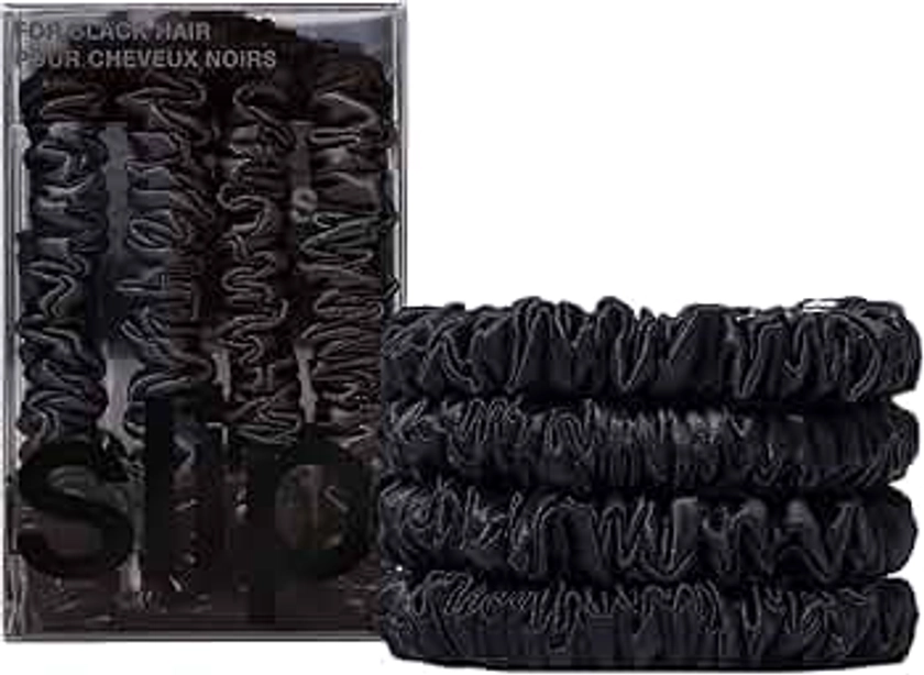 Slip Silk Skinny Scrunchies - Black - Elastic Scrunchies Set (4 Scrunchies)