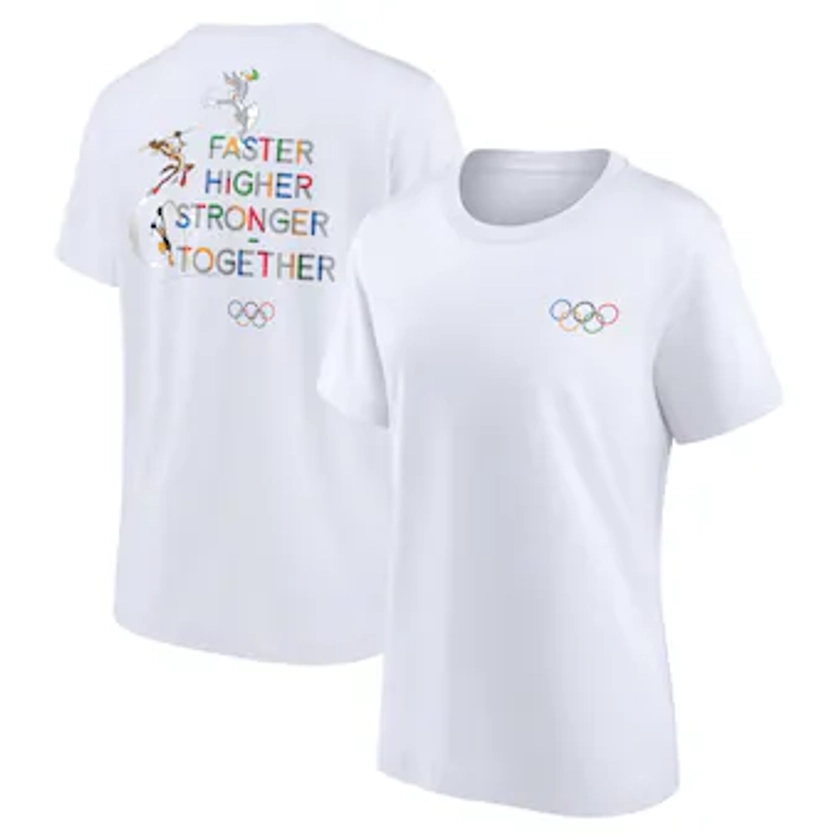 The Olympic Collection x Looney Tunes Collage Typography Front & Back Graphic T-Shirt - White - Womens