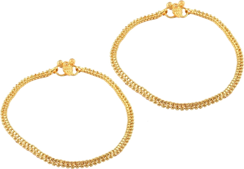 Jewar Anklet Payal Indian Traditional CZ Ad Plain Simple Handmade Natural Gold Plated Jewelry
