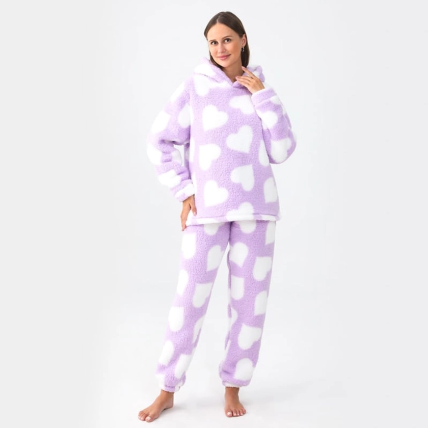 Ladies Snuggle Lounge Set - Lilac Hearts