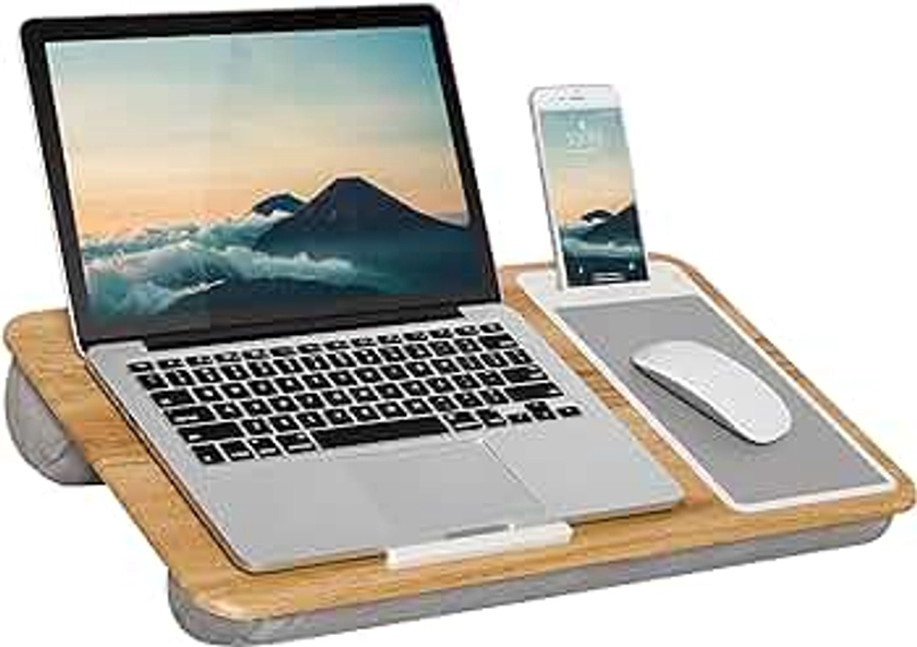 LAPGEAR Home Office Lap Desk with Device Ledge, Mouse Pad, and Phone Holder - Oak Woodgrain - Fits up to 15.6 Inch Laptops - Style No. 91589