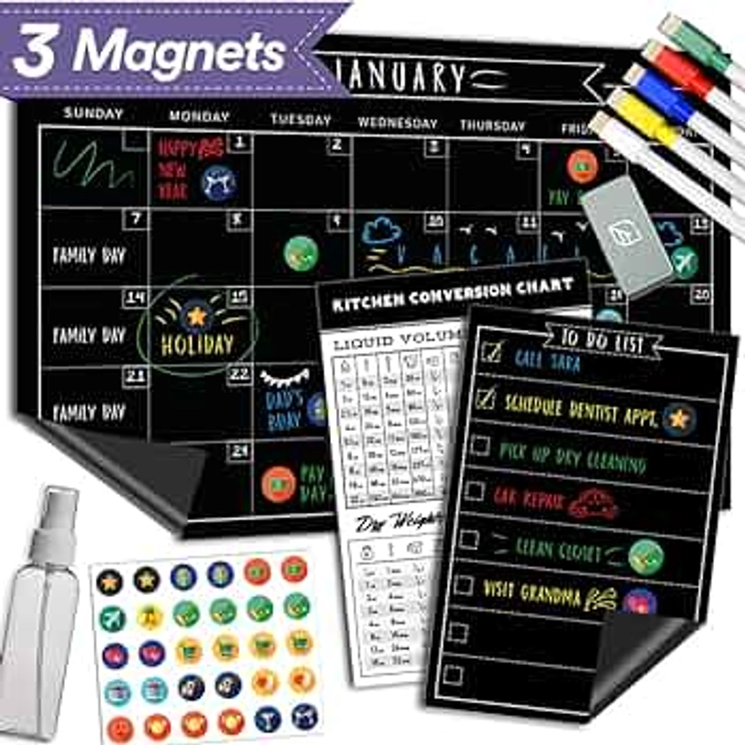 Magnetic Chalkboard Calendar for Fridge - [11" x 17"] - Large Reusable Refrigerator Magnet Calendar - Ideal Kitchen Menu Organizer & Vision Board for Efficient Planning
