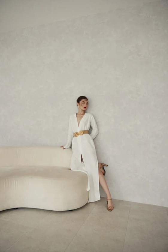 100% Premium Linen Dress Washed - White Dress - Flax Dress - Maxi Dress - Party Dress - Reception Dress - Over Size Dress LAA79