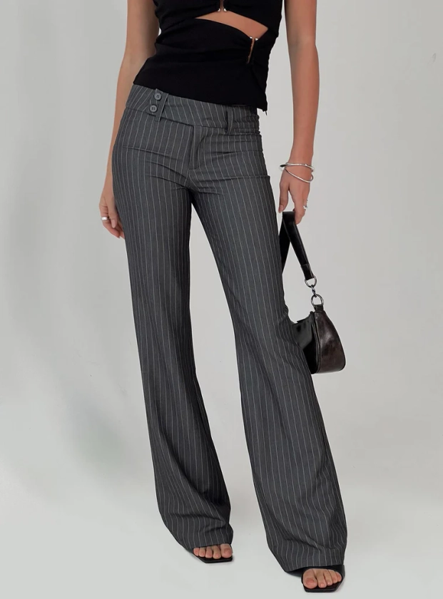 Kinkirk Flared Pants Grey Pinstripe