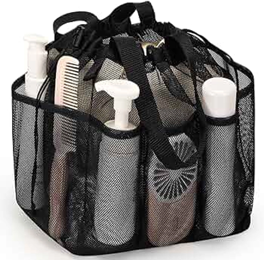 Mesh Shower Caddy Portable with Drawstring, Dorm Room Essentials for College Students boy & girl, Larger Shower Bag for Camping,Swimming,Gym,Travel,Bathroom - Black