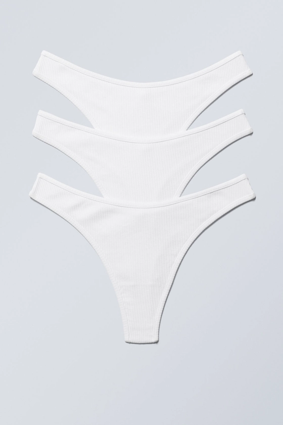3-pack Rib Cotton Thongs - White - Weekday NL