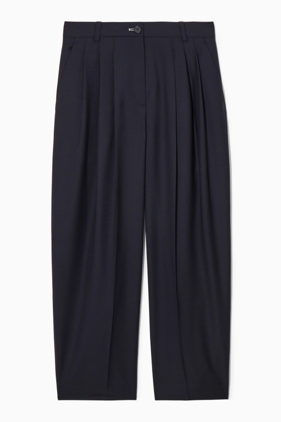 REGULAR WOOL BARREL-LEG TROUSERS - NAVY