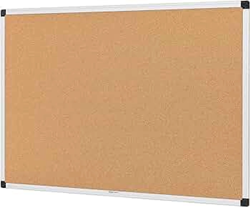 Amazon Basics Aluminum Frame Cork Notice Rectangular Board, 90cm x 60cm, Silver