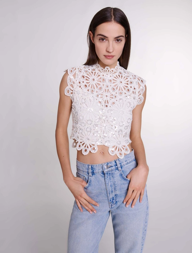 Crochet and sequin top - Tops | Maje