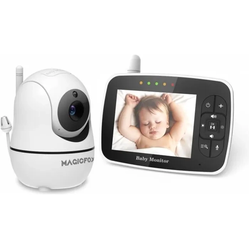 MAGICFOX BabyPhone 3.5" LCD - Rotation 360° - Caméra zoom 1080p - Surveillance de Température - Berceuse - Vision Nocturne