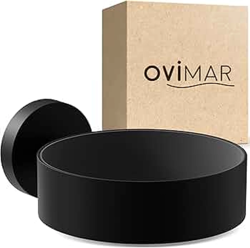 ovimar Porte-sèche-Cheveux Kvitoya | Acier Inoxydable | Noir Mat | avec Montage Mural pour percer | avec Rembourrage pour sèche-Cheveux | pour percer | Support de sèche-Cheveux dans la Salle de Bain