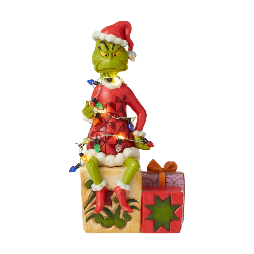 Grinch by Jim Shore - Light Up Grinch On Present - Jac's Cave of Wonders