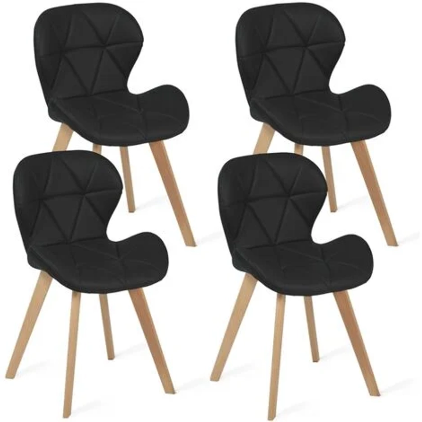 Lot de 4 chaises ROBINE en PU noires pour salle à manger