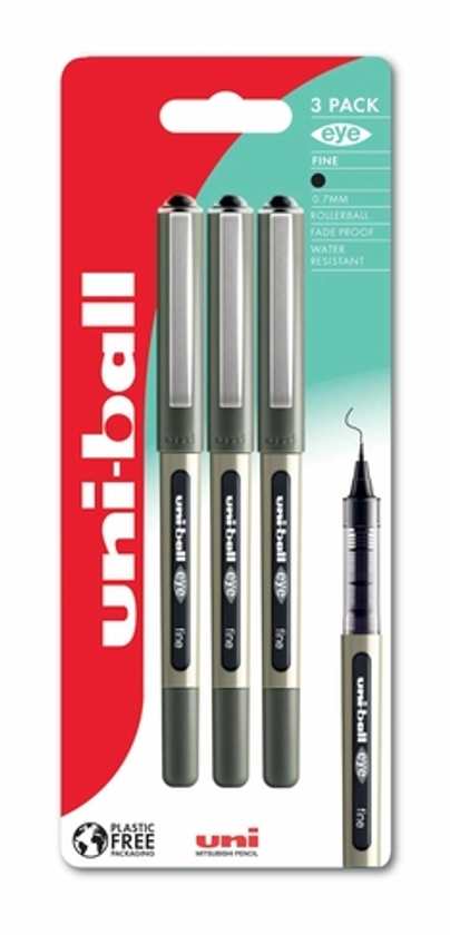 uni-ball eye 157 Fine Rollerball Pens Black (Pack of 3) | WHSmith