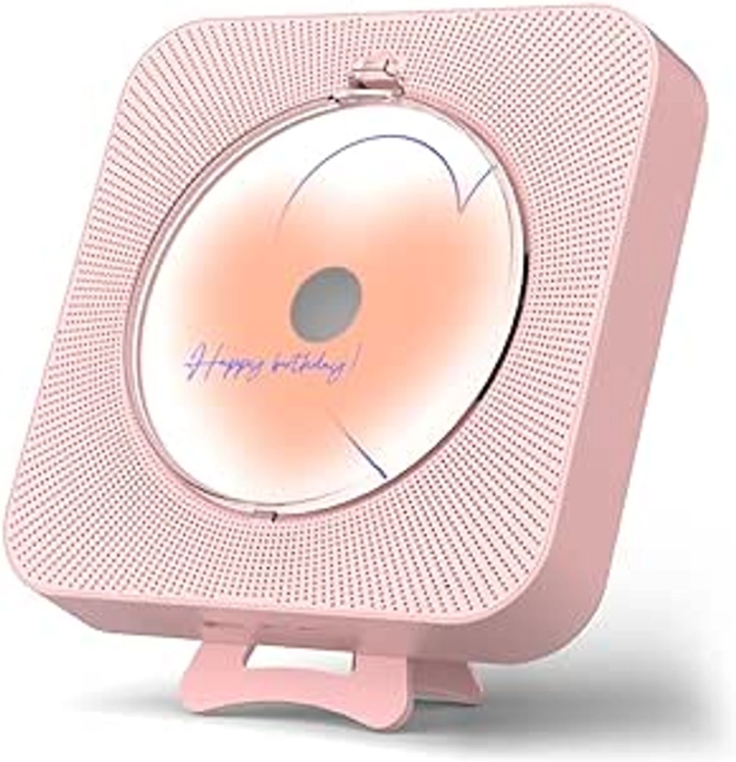 Yintiny Cute Pink CD Player With Bluetooth 5.0, Rechargeable Music Player For Home Decor, Portable Lovely Music Player, Remote control, Support AUX in Cable&USB