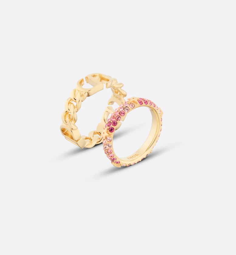 Petit CD Ring Set Gold-Finish Metal and Pink Gradient Crystals | DIOR