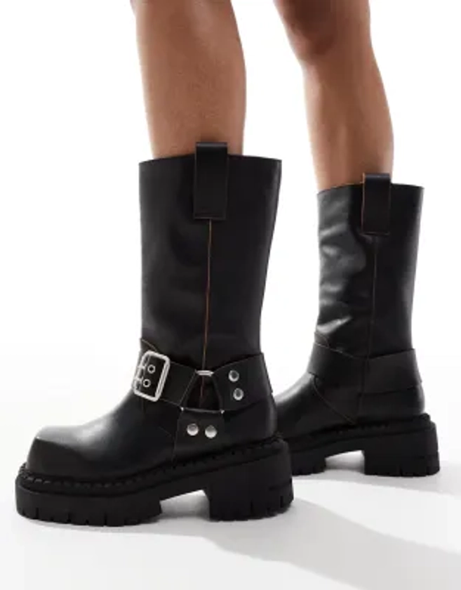 ASOS DESIGN - Conquest - Bottes style motard avec harnais en cuir de qualité supérieure - Noir