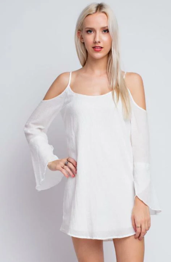 Marina White Bell Sleeve Dress